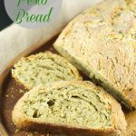 no knead pesto bread: this crusty pesto bread is easy to make and full of delicious pesto flavor. It requires no kneading and is baked in a dutch pan. Yummy